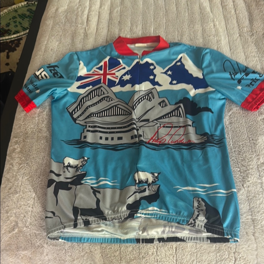 Blue Aussie Cycling Jersey with Red Accents men’s medium